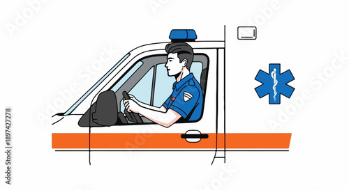 Cartoon of a person driving an ambulance