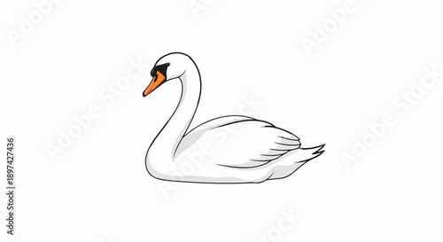 A simplified illustration of a white swan with a black eye and orange beak