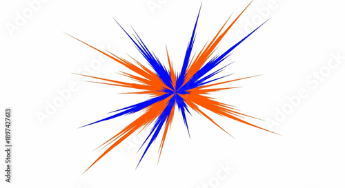 Abstract burst of blue and orange lines radiating from a central point