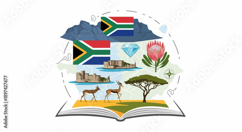 Open book showcases South African landmarks, nature, and culture