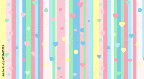 Light Pastel Striped Background with Sweet Hearts and Polka Dots EPS10 Stock.eps