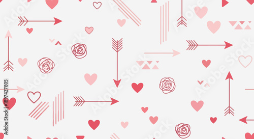 Pink Hearts Arrows Roses Modern Seamless Love Pattern Background EPS10 Stock.eps