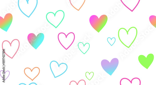 Playful Colorful Hearts Seamless Pattern Pastel Gradients and Outlines Background EPS10 Stock.eps