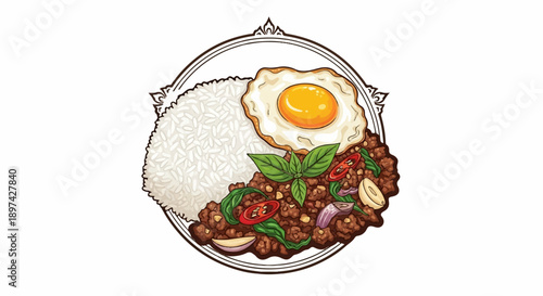 Delicious asian dish with rice and fried egg