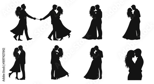 Romantic Couple Silhouettes Vector Collection for Love and Wedding Themes EPS10 Stock.eps