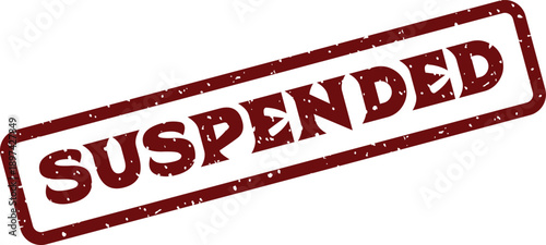 A clear red grunge style stamp impression featuring the word SUSPENDED angled on a clean white surface