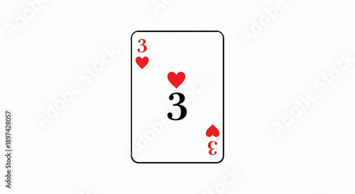 A single playing card, the three of hearts, is shown against a white background