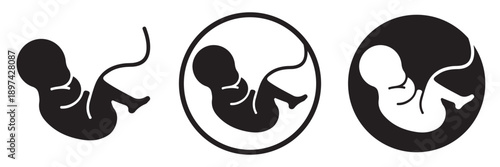 Fetus and Womb Icon Set Minimalist Pregnancy Unborn Baby Symbols Circular Black White and Blue 
Vector Illustration for Healthcare Maternity and Education