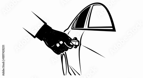Hand in glove opening a car door