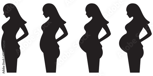 Pregnant Woman Icon Set Black and White Pregnancy Symbol Expecting Mother Holding Belly Vector 
Illustration Isolated on White Background
