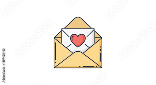 Opened envelope revealing a white card with a red heart illustration