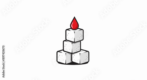Stacked white cubes topped with a single red drop, isolated on a white background