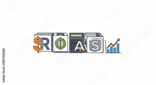 Financial calculation blocks form "ROAS" with calculator and growth chart