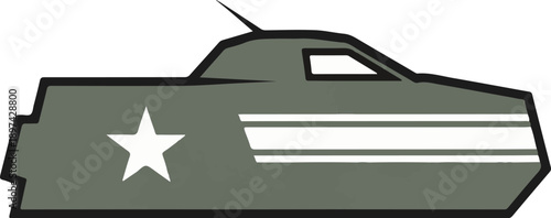 Stylized cartoon-like armored vehicle with a star insignia and racing stripes