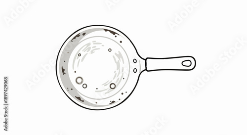 A top-down view of a simple, stylized skillet with a hanging loop on its handle