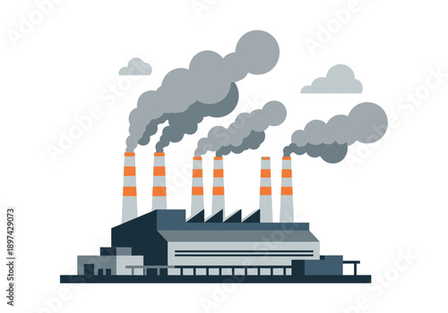 Industrial factory emitting smoke into the atmosphere, symbolizing pollution and environmental impact