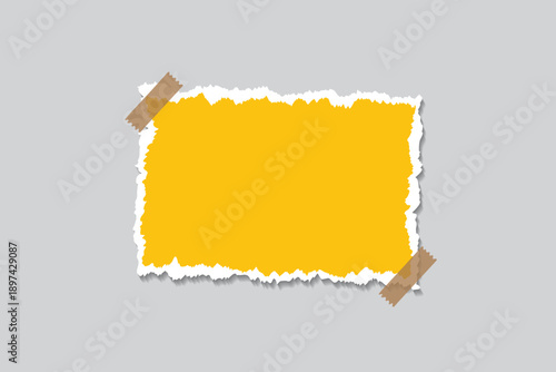 Torn yellow paper banner that is empty and has text space, blank space for text or message.