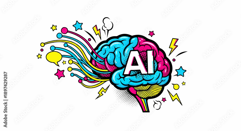 Fototapeta premium Stylized brain with vibrant colors, 