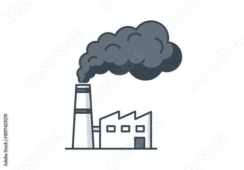 Industrial factory emitting dark smoke into the atmosphere, symbolizing pollution and environmental impact
