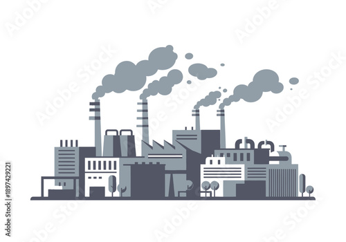 Industrial factory with smoking chimneys, symbol of production and manufacturing industry