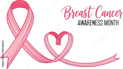 Pink ribbon forming a heart with text about breast cancer awareness