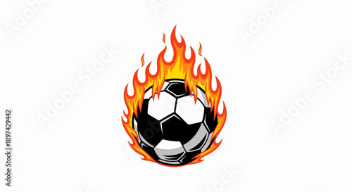 A classic soccer ball is engulfed in vibrant, dynamic flames, symbolizing intensity