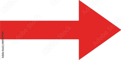 A bold, flat, solid red arrow points right on a white background