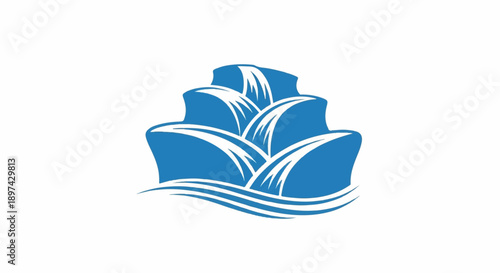 Blue layered water or waterfall graphic on white background