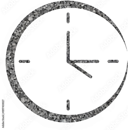 A minimalist, textured clock face with a minute and hour hand pointing towards ten past two