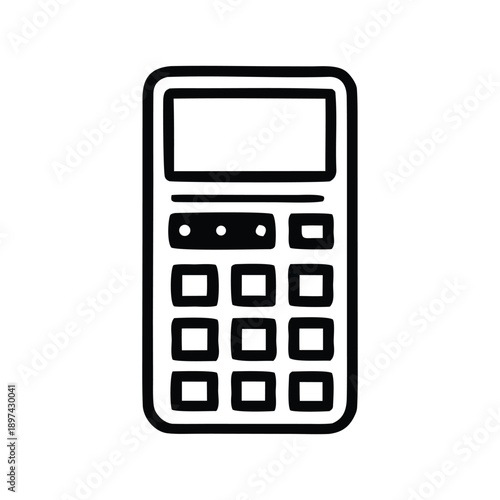 A simple black and white illustration of a calculator with a screen and buttons, perfect for educational or financial concepts
