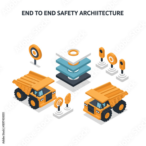 End to End Safety Architecture Concept with Construction Vehicles and Security Layers.