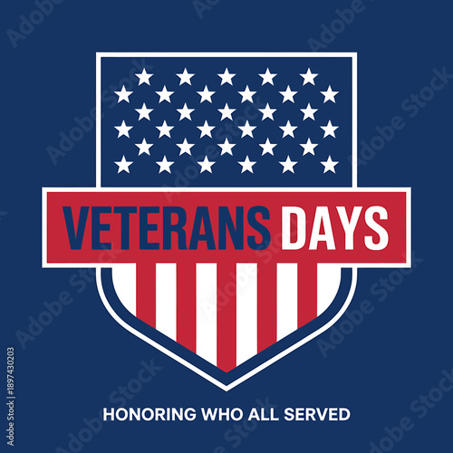 Veterans Day badge with American flag and text  honoring veterans