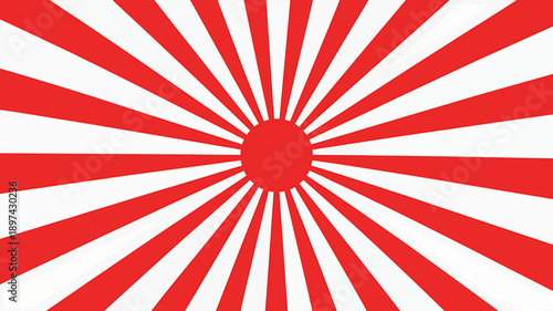 Red and white sunburst pattern with rays emanating from center circle