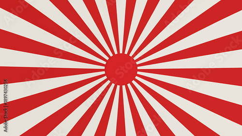 Vibrant red and white sunburst pattern with rays emanating from center