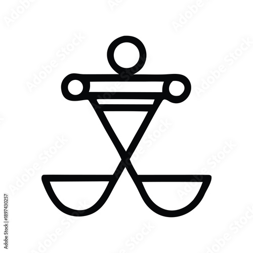 Modern abstract line art graphic representing a figure balancing scales, symbolizing justice, equality, fairness, and ethical decision-making in society or business