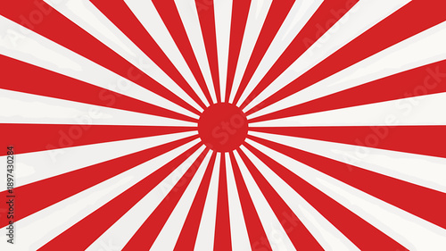 Red and white sunburst pattern with rays emanating from center circle