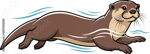 Playful otter swims through blue waves