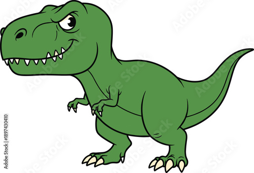 Cute Green Tyrannosaurus Rex Cartoon Vector Illustration, Friendly T-Rex Dinosaur Character, Prehistoric Animal Icon for Kids Education Design Project Template