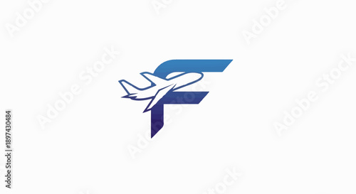 A stylized letter F is combined with a white airplane silhouette against a blue gradient