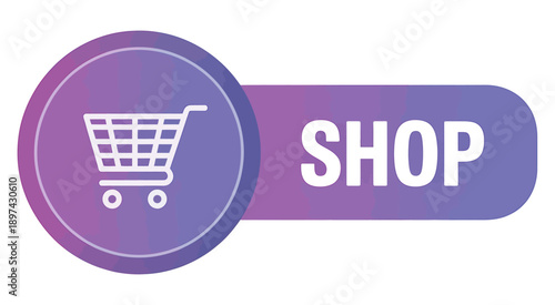 Purple shopping button with cart icon and shop text on white background