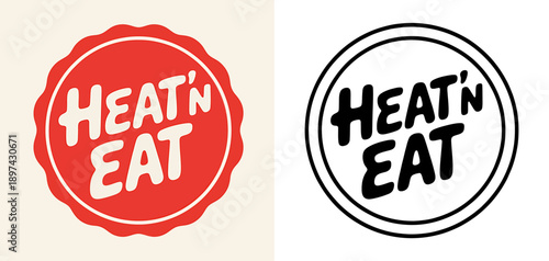 Heat and eat food labels and stickers set for ready meals  kitchen and cooking