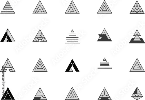 A collection of abstract geometric triangle designs with internal divisions and shading