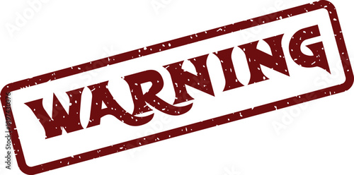 A prominent red grunge rubber stamp displaying the word WARNING across a clear white background