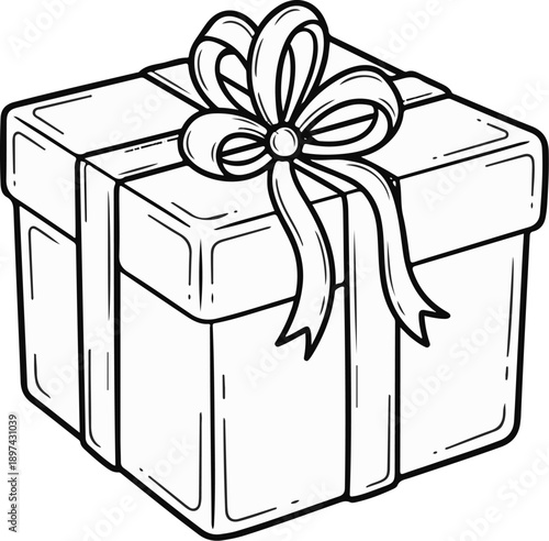 A simple line drawing of a gift box with a bow and ribbon tied around it
