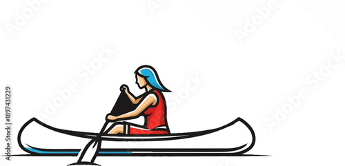 Stylized cartoon of a person in a canoe paddling