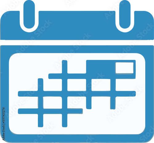 Stylized blue calendar icon with grid, representing scheduling and planning