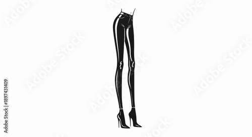 Stylized illustration of slender legs in shiny black pants and high heels