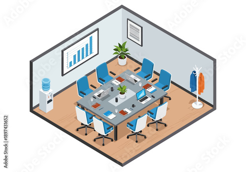 Professional Meeting Room with Equipment and Furniture Ready for Business Discussions