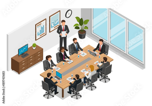 Business Meeting in a Modern Office Boardroom with People Around a Table