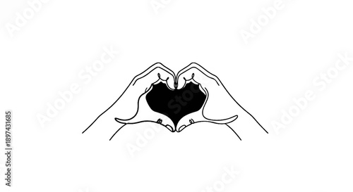 Two hands form a heart shape against a white background